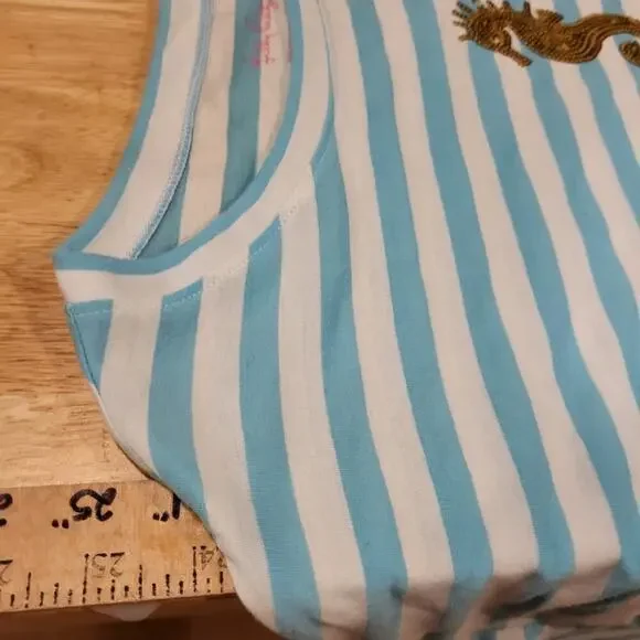 NWT Lily Pulitzer  blue white striped seahorse gold sequin embellishment - Picture 6 of 8